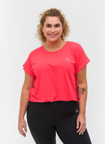 Zizzi Ensfarvet trænings t-shirt, Diva Pink, Model image number 0