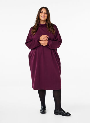 Zizzi A-formet kjole med turtleneck, Fig, Model image number 2