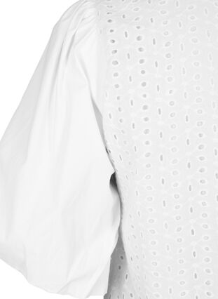 Zizzi Bluse med pufærmer og hulmønster, Bright White, Packshot image number 3