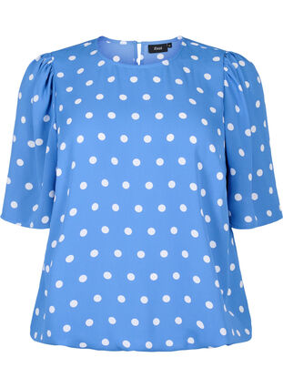 Zizzi Prikket bluse med korte ærmer, River S. White Dot, Packshot image number 0