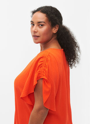 Zizzi Kortærmet bluse med rynker, Orange.com, Model image number 2