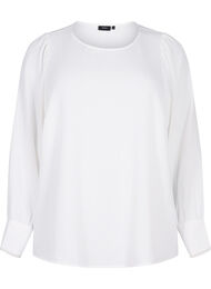 Langærmet bluse med tekstur, Bright White