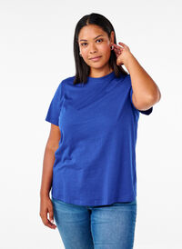 Basis t-shirt i bomuld med rund hals , Sodalite Blue, Model