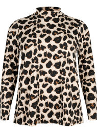 FLASH - Langærmet bluse med turtleneck, Leopard AOP