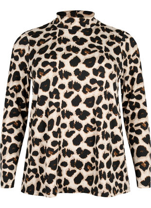 Zizzi FLASH - Langærmet bluse med turtleneck, Leopard AOP, Packshot image number 0