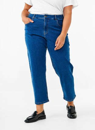 Zizzi Cropped Vera jeans med straight fit, Blue Denim, Model image number 2