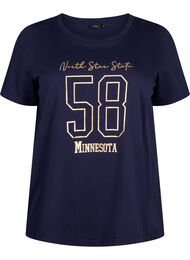 T-shirt i bomuld med tekstmotiv, Evening Blue w. 58