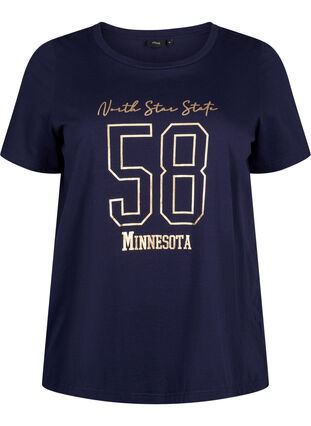 Zizzi T-shirt i bomuld med tekstmotiv, Evening Blue w. 58, Packshot image number 0