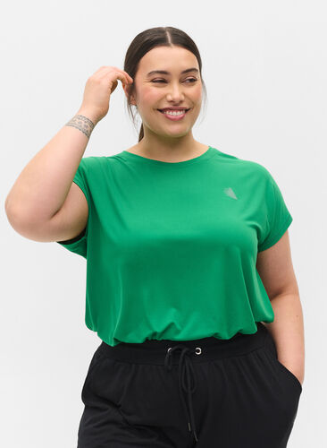 Zizzi Ensfarvet trænings t-shirt, Jolly Green, Model image number 0