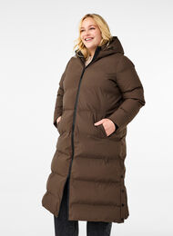 Lang puffer vinterjakke med hætte, Chocolate Brown, Model