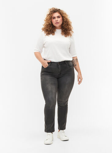 Zizzi Slim fit Emily jeans med normal talje, Dark Grey Denim, Model image number 0