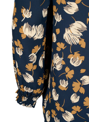 Zizzi FLASH - Langærmet bluse med smock og print, Navy Brown Flower, Packshot image number 3