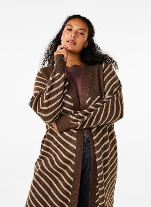 Zizzi Stribet strikcardigan med slids, Rain D.Mel.D.T.Mel., Model image number 2