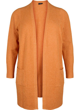 Zizzi Meleret strik cardigan med lommer, Marmelade White Mel., Packshot image number 0