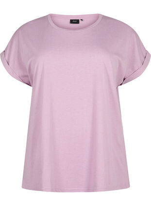 Zizzi Kortærmet t-shirt i bomuldsblanding, Lavender Mist, Packshot image number 0