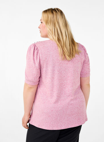 Zizzi Bluse med knapdetalje og korte pufærmer, Malaga Mel., Model image number 1