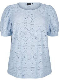 Kortærmet bluse med hulmønster, Cashmere Blue