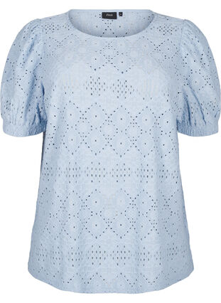 Zizzi Kortærmet bluse med hulmønster, Cashmere Blue, Packshot image number 0