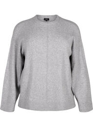 Strikbluse med rund hals og midtersøm, Light Grey Melange, Packshot