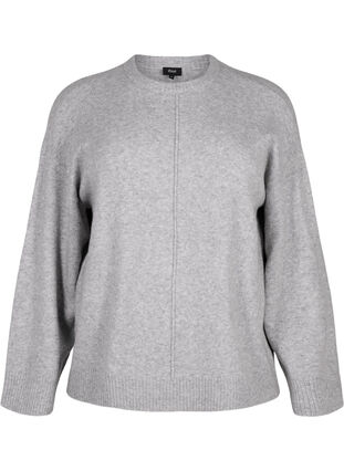 Zizzi Strikbluse med rund hals og midtersøm, Light Grey Melange, Packshot image number 0