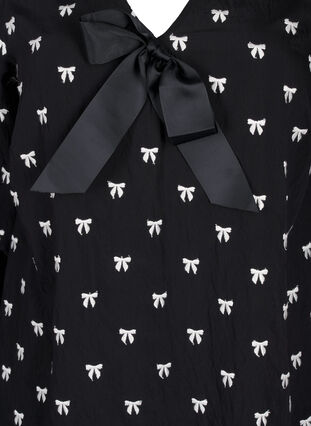 Zizzi Bluse med sløjfer og 3/4 ærmer, Black White Bow, Packshot image number 2