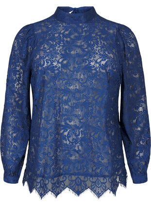 Zizzi Blonde bluse med sløjfedetalje, Estate Blue, Packshot image number 0