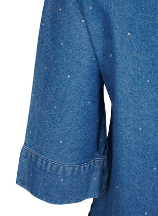 Zizzi Denimskjorte med rhinsten og 3/4 ærmer, Bl. Denim Rhinestone, Packshot image number 3