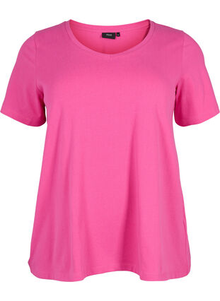 Zizzi Ensfarvet basis t-shirt i bomuld, Raspberry Rose, Packshot image number 0