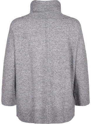 Zizzi Meleret striktrøje med rullekrave, Medium Grey Melange, Packshot image number 1