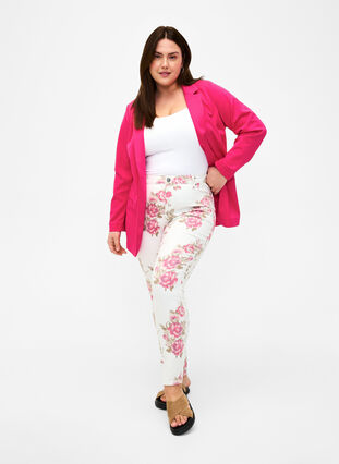 Zizzi Enkel blazer med knaplukning, Raspberry Sorbet, Model image number 2