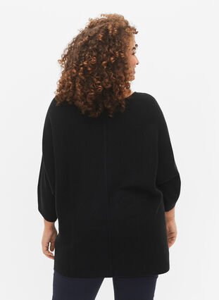 Zizzi Strikbluse med 3/4 ærmer, Black, Model image number 1