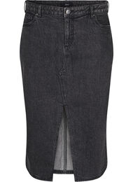 Nederdel i denim med slids foran, Dark Grey Denim