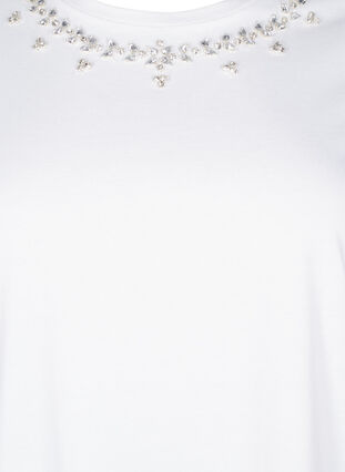 Zizzi T-shirt med rund hals og rhinsten, Bright White, Packshot image number 2