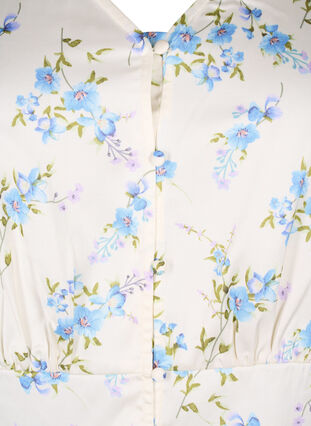 Zizzi Blomstret satinbluse med pufærmer, Off White Blue Fl., Packshot image number 2