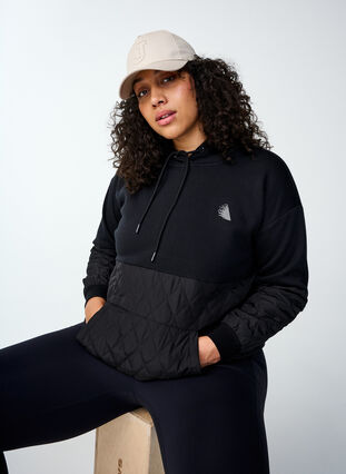 Zizzi Sweatshirt med hætte og quilt, Black, Image image number 1