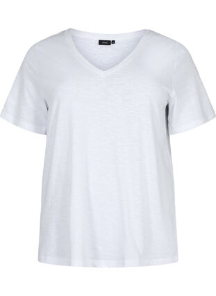 Zizzi Kortærmet basis t-shirt med v-hals, Bright White, Packshot image number 0