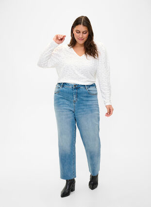 Zizzi 7/8 jeans med rå kanter og høj talje, Light blue denim, Image image number 0
