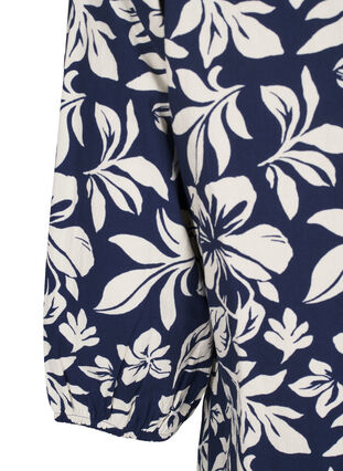 Zizzi 3/4 ærmet bluse i bomuld med print, Naval Academy Flower, Packshot image number 3