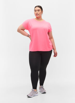 Zizzi Ensfarvet trænings t-shirt, Neon pink, Model image number 3