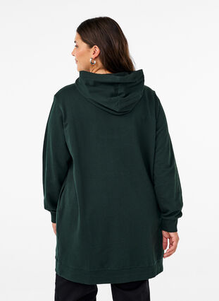 Zizzi Sweat tunika med hætte og lynlås, Scarab, Model image number 1