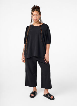 Zizzi Kortærmet bluse med sløjfe bagpå, Black, Model image number 3