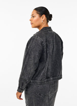 Zizzi Denimjakke med skjult lynlås, Dark Grey Denim, Model image number 1