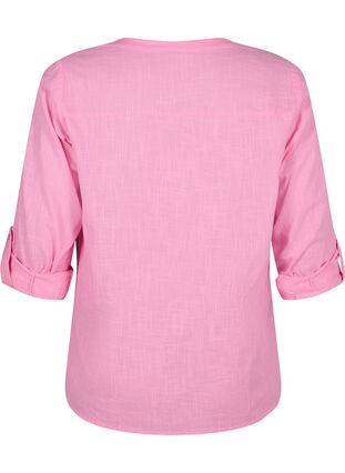 Zizzi Skjortebluse i bomuld med v-udskæring, Rosebloom, Packshot image number 1