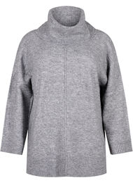 Meleret striktrøje med rullekrave, Medium Grey Melange