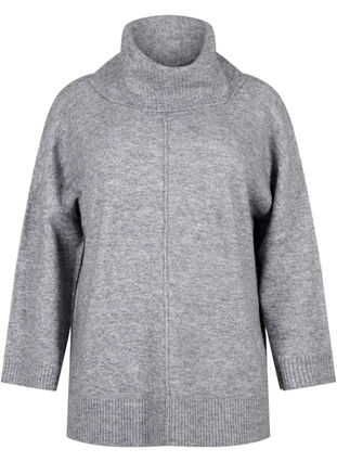 Zizzi Meleret striktrøje med rullekrave, Medium Grey Melange, Packshot image number 0