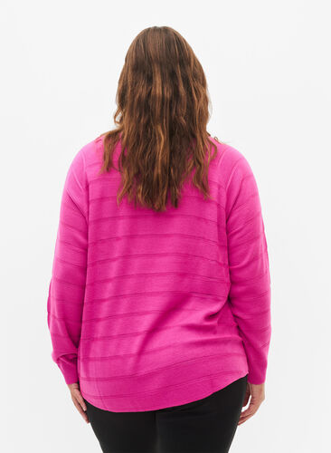 Zizzi Strikbluse med tone-i-tone striber, Rose Violet, Model image number 1