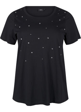 Zizzi T-shirt i bomuld med similisten, Black, Packshot image number 0