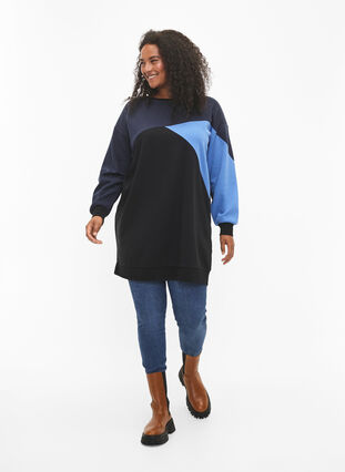 Zizzi Lang sweatshirt med colorblock, Night S. Color Block, Model image number 2