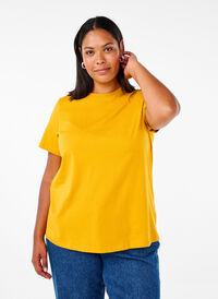 Basis t-shirt i bomuld med rund hals , Golden Yellow, Model