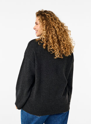 Zizzi Strikbluse med rund hals og midtersøm, Dark Grey Melange, Model image number 1